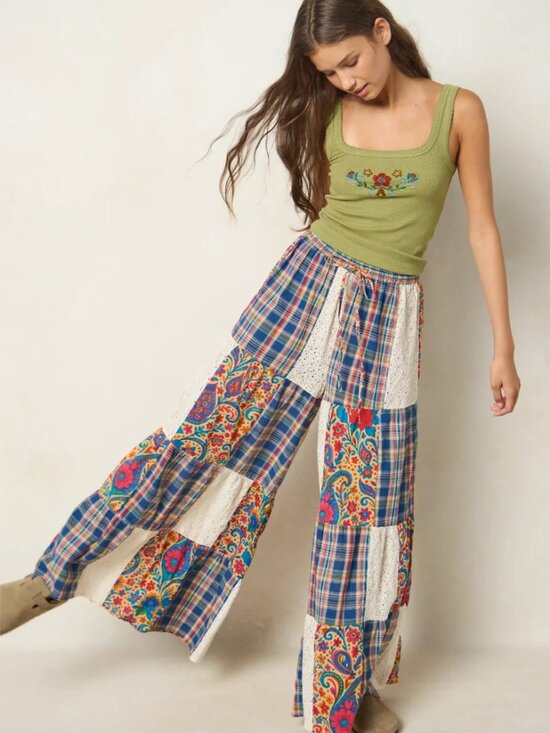 NATURAL LIFE Pants - Natural Life Patti Patchwork Palazzo Pants Small NWT Boho Festival Wide Leg